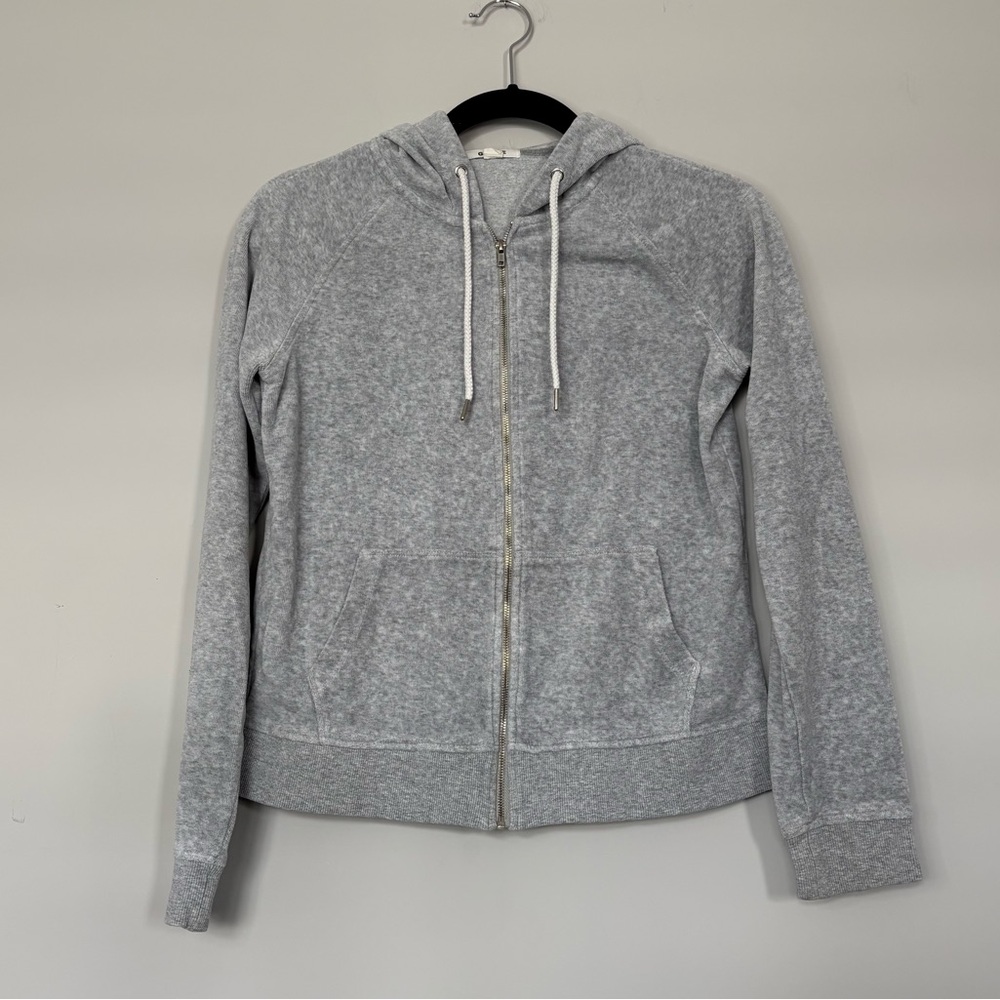 Garage Cropped Velvet Long Sleeve Full Zip Hoodie Light Grey Size XS Minimalist - Picture 1 of 6